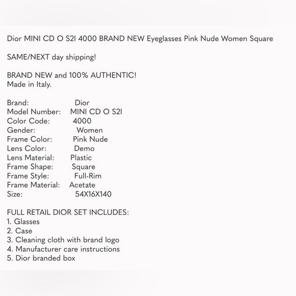 Dior MINI CD O S2I 4000 BRAND NEW Eyeglasses Pink Nude Women Square - Picture 16 of 16